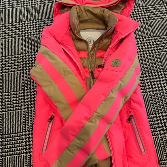 Bogner Vibrant Pink and Tan Ski Jacket - Picture 1 of 6